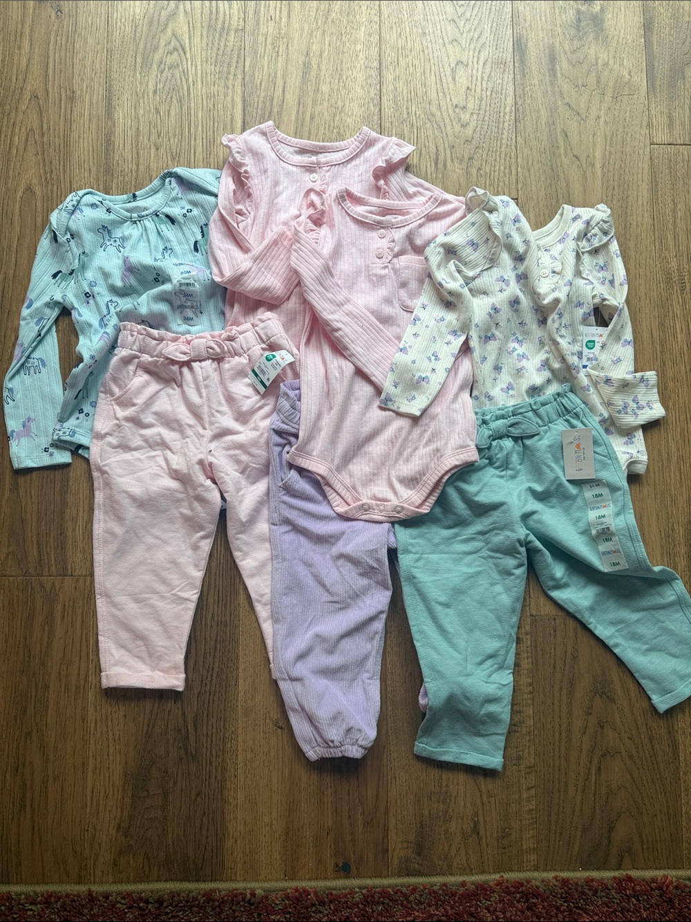 Baby Girls Pastel Bodysuits & Pants Set - Pink, Mint, Lavender